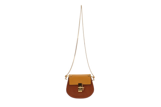 Chloe Tan Grained Leather and Mustard Smooth Leather Mini Drew