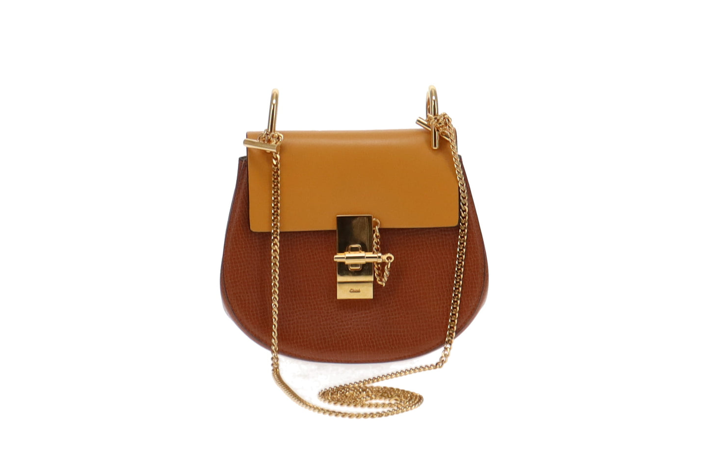 Chloe Tan Grained Leather and Mustard Smooth Leather Mini Drew