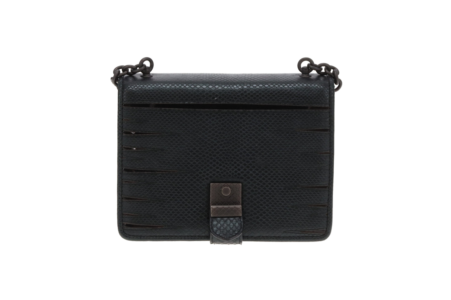 Bottega Veneta Black Lizard and Patent Detailing Pushlock Crossbody