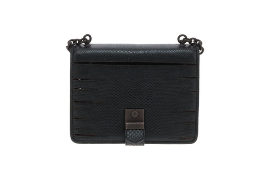 Bottega Veneta Black Lizard and Patent Detailing Pushlock Crossbody