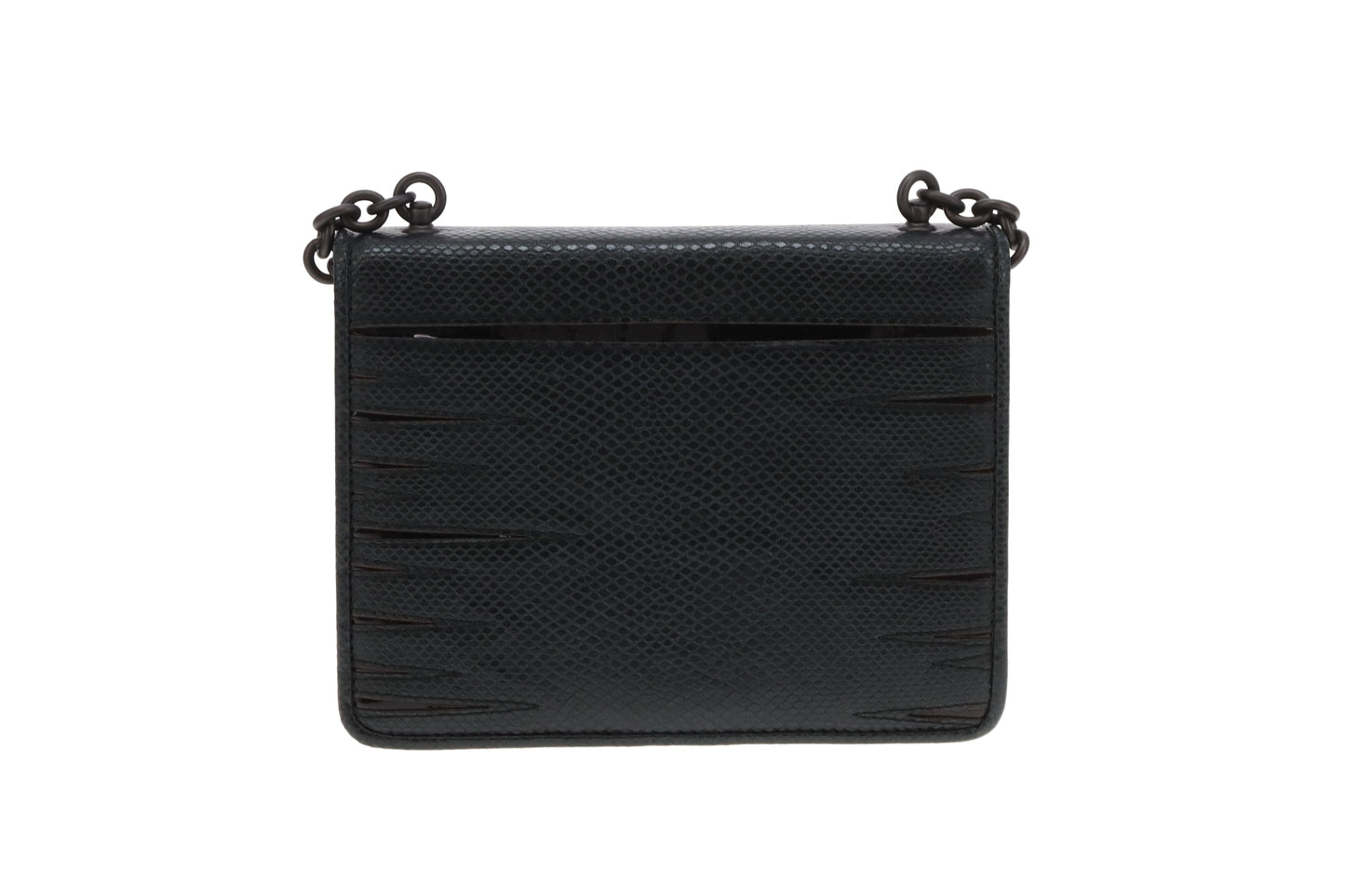 Bottega Veneta Black Lizard and Patent Detailing Pushlock Crossbody