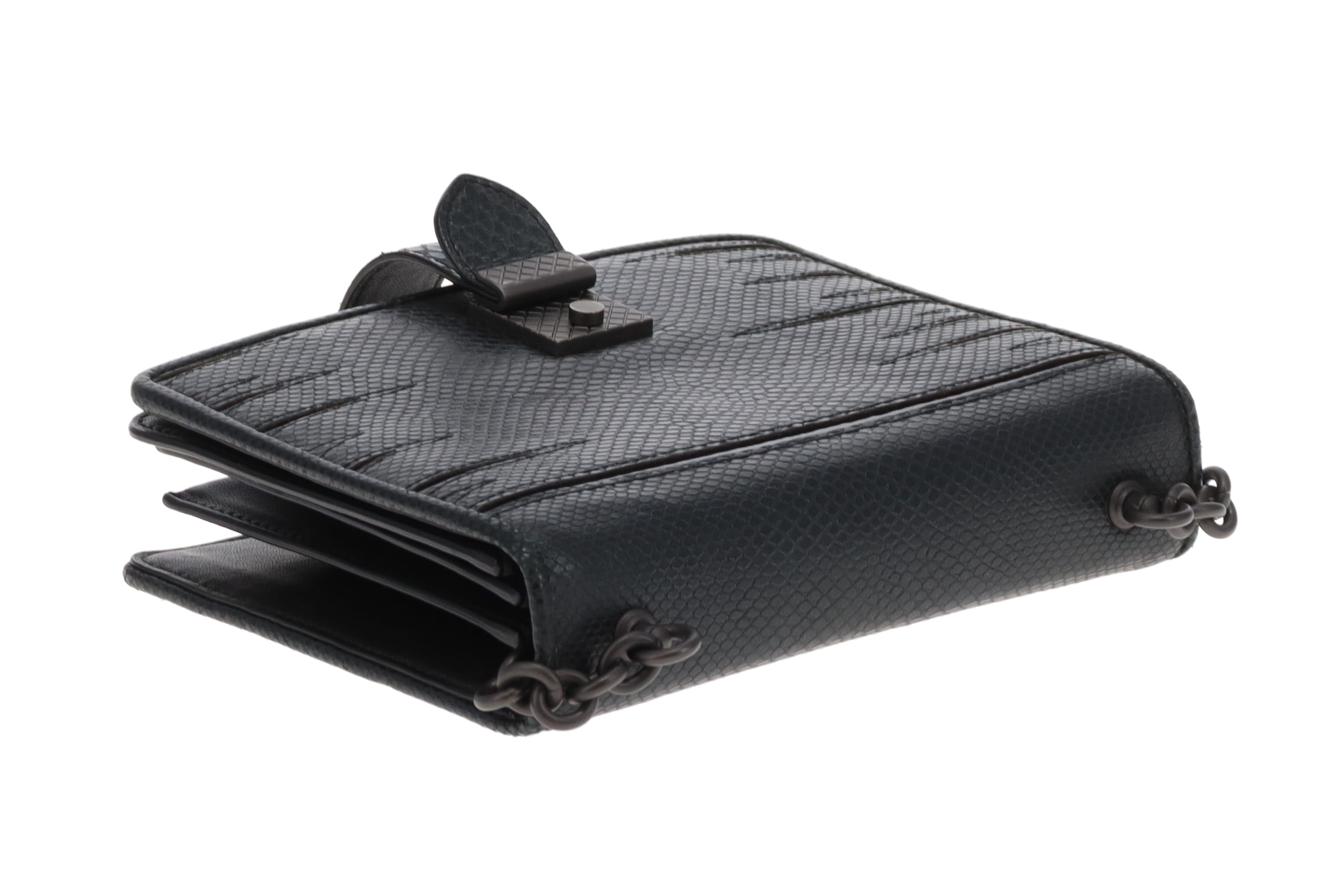 Bottega Veneta Black Lizard & Patent Pushlock Crossbody | Designer