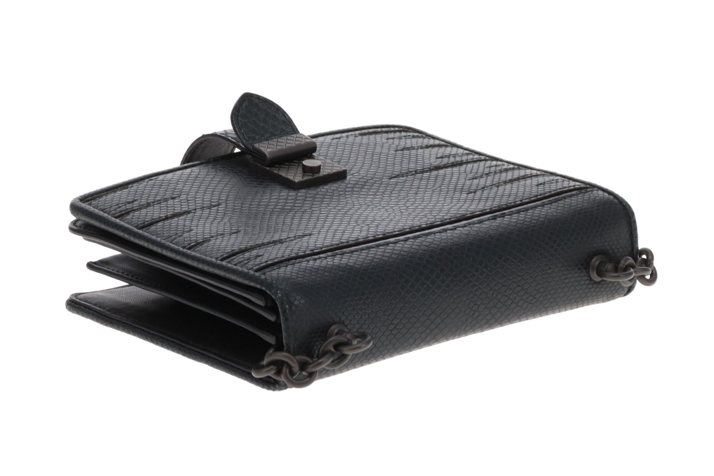 Bottega Veneta Black Lizard and Patent Detailing Pushlock Crossbody