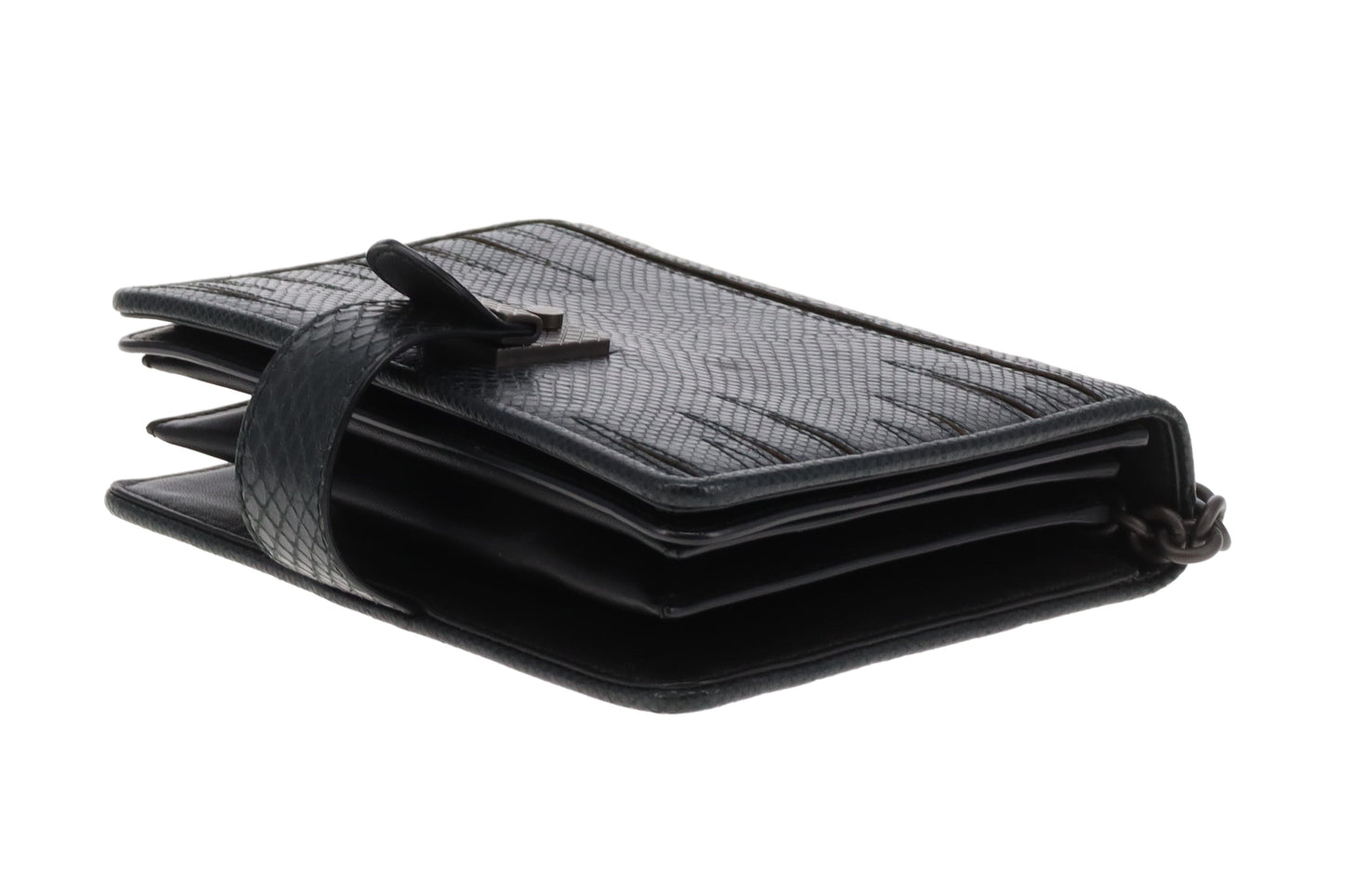Bottega Veneta Black Lizard and Patent Detailing Pushlock Crossbody
