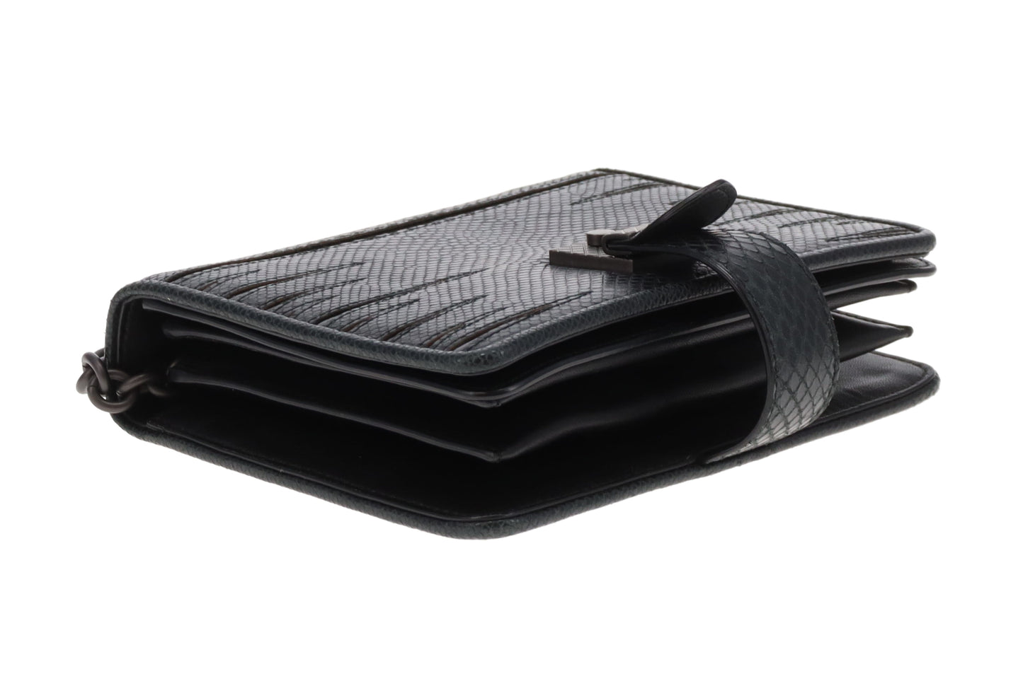 Bottega Veneta Black Lizard and Patent Detailing Pushlock Crossbody