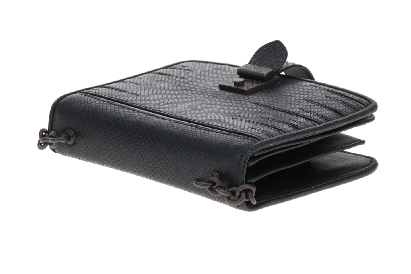Bottega Veneta Black Lizard and Patent Detailing Pushlock Crossbody