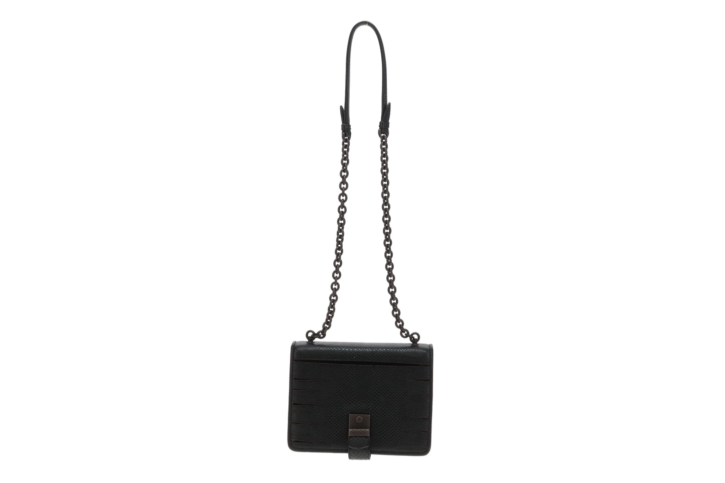 Bottega Veneta Black Lizard and Patent Detailing Pushlock Crossbody