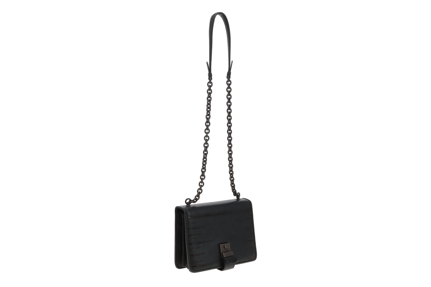 Bottega Veneta Black Lizard and Patent Detailing Pushlock Crossbody