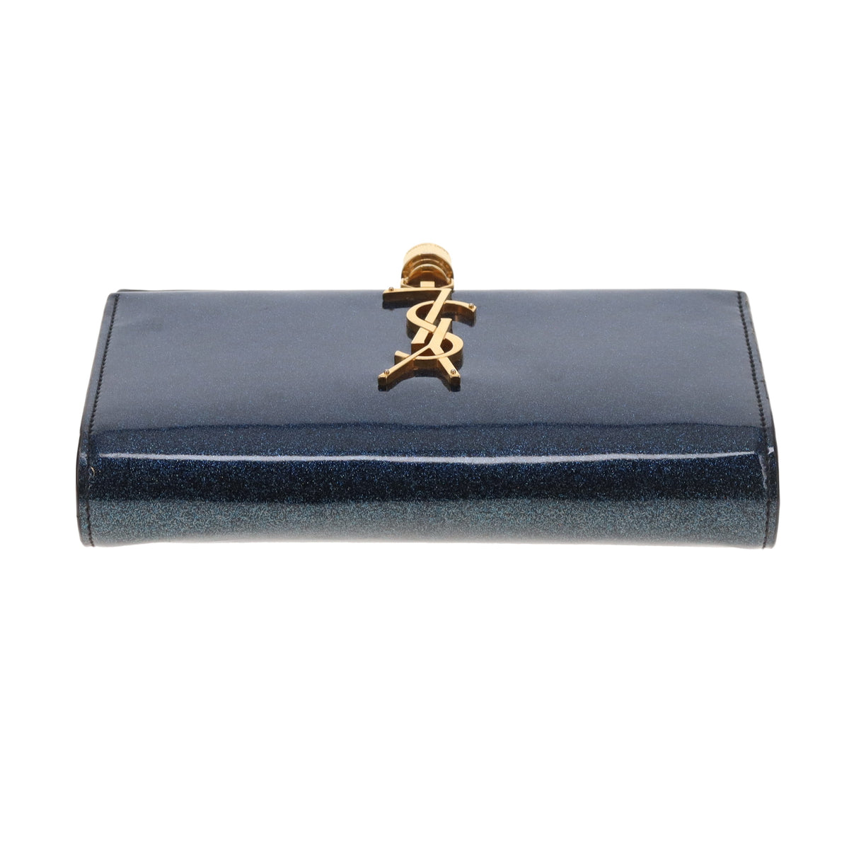 Saint Laurent Kate Tassel Wallet On Chain In Blue Sparkle Patent Leather
