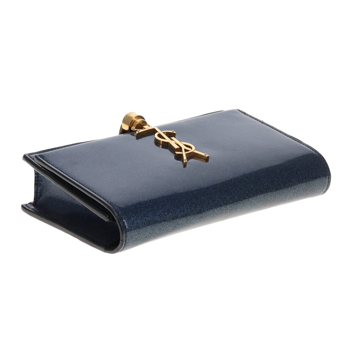 Saint Laurent Kate Tassel Wallet On Chain In Blue Sparkle Patent Leather