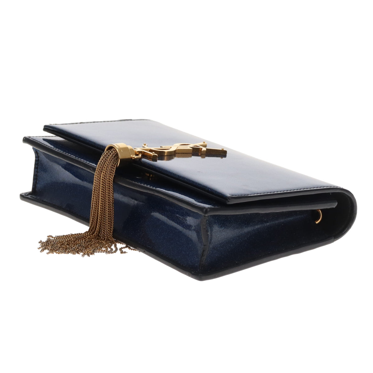 Saint Laurent Kate Tassel Wallet On Chain In Blue Sparkle Patent Leather