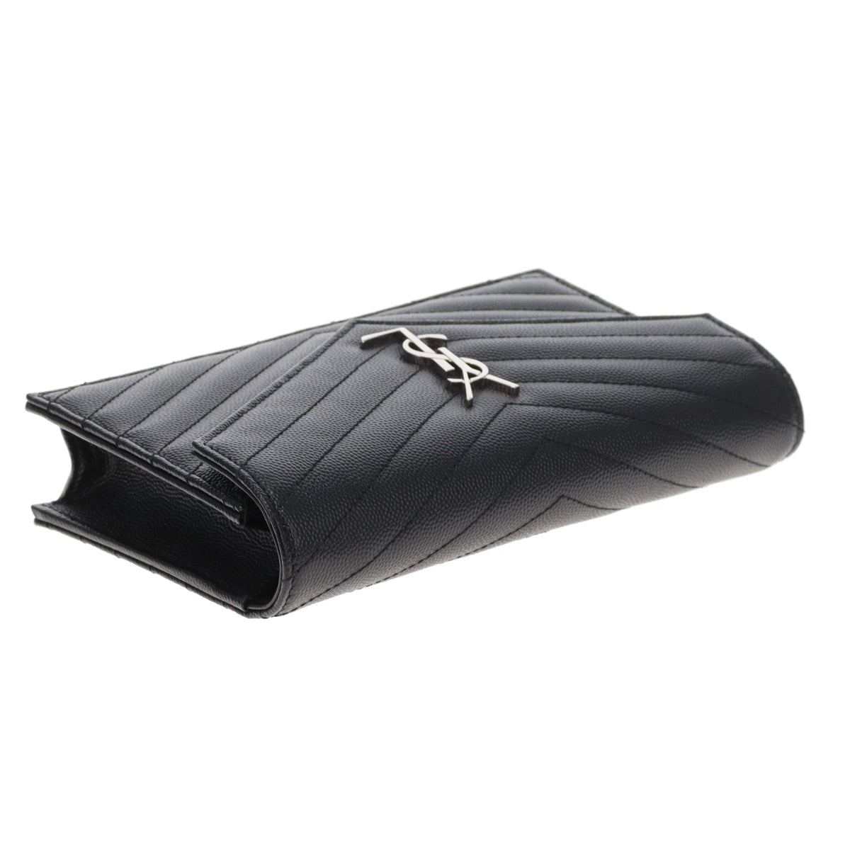 Saint Laurent Monogram Embossed Leather Chain Wallet