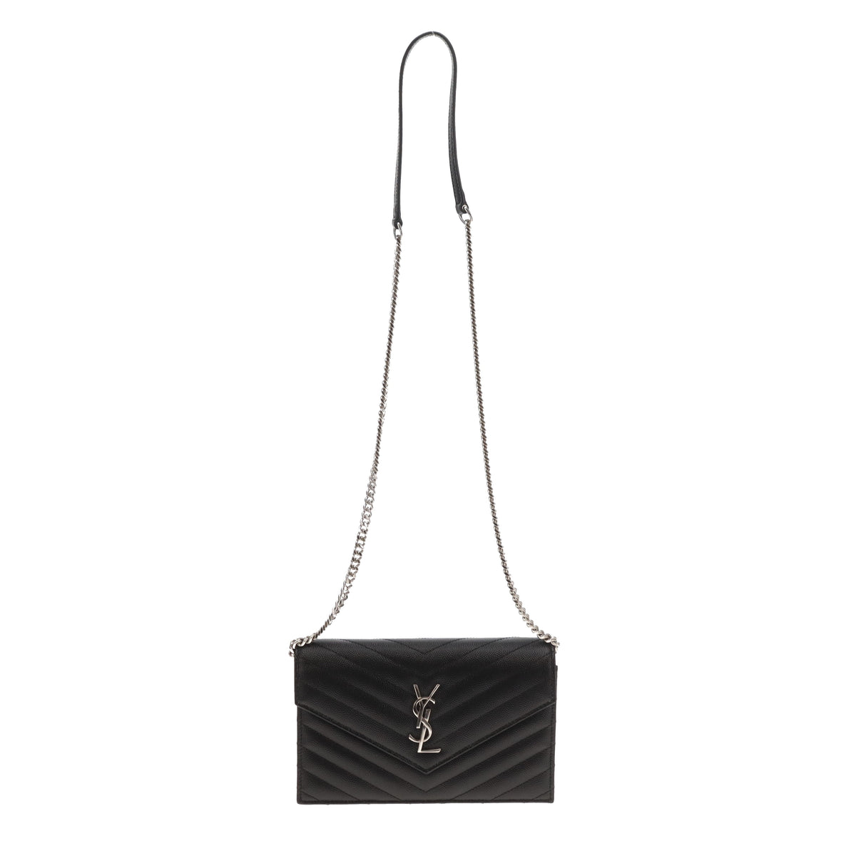 Saint Laurent Monogram Embossed Leather Chain Wallet