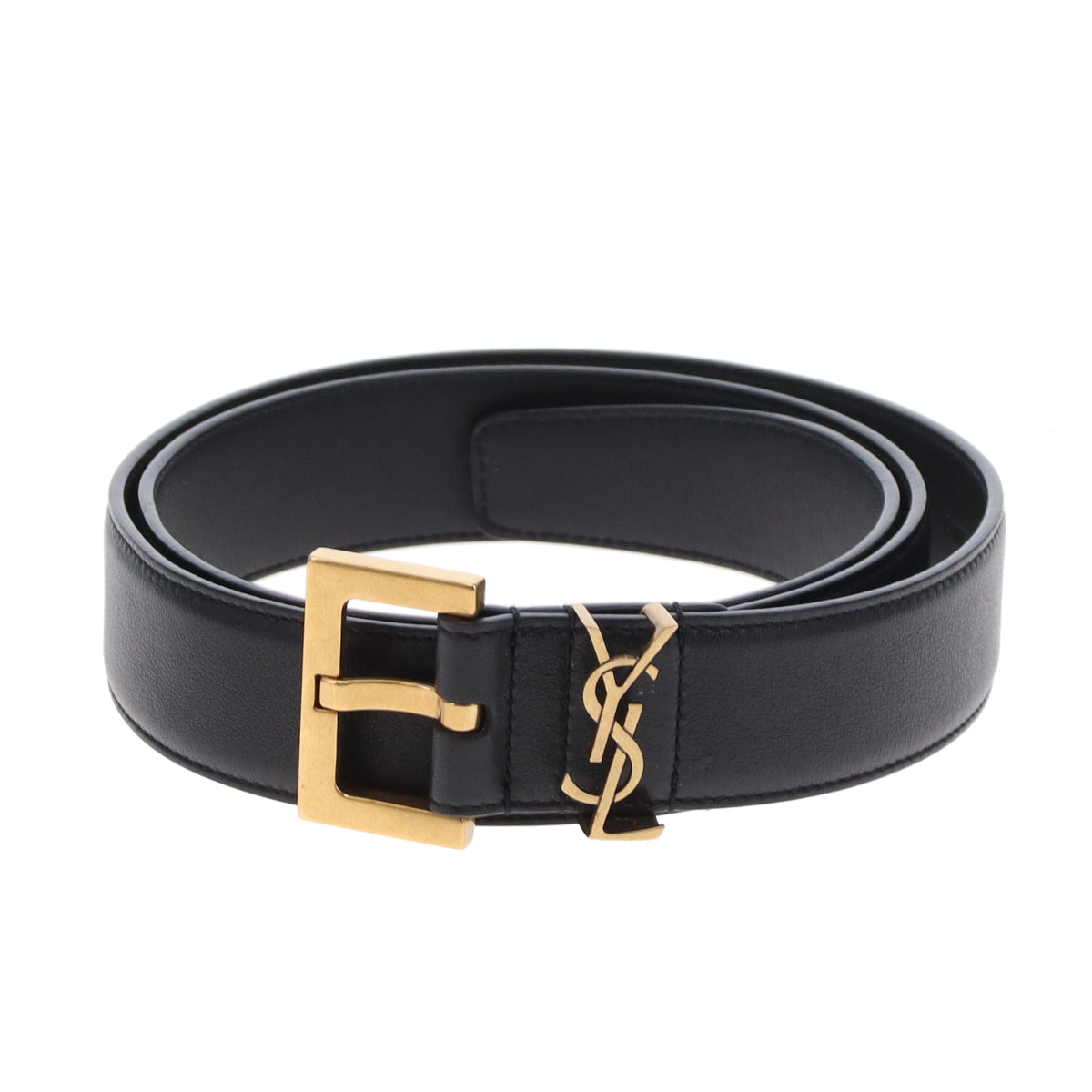 Saint Laurent Cassandre Buckle Belt In Black Smooth Leather 85cm