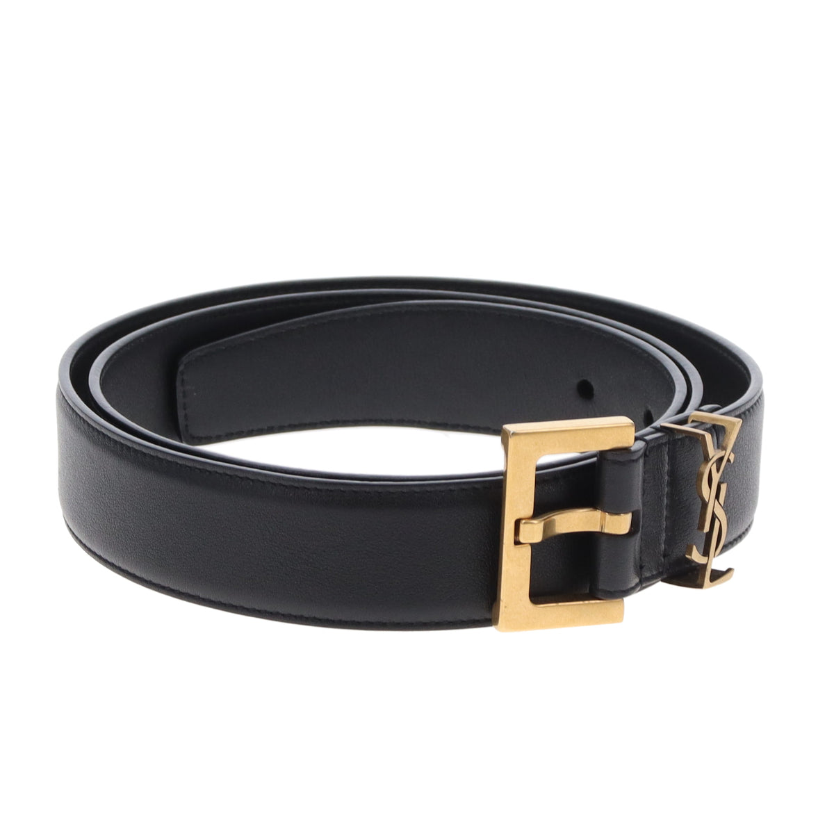 Saint Laurent Cassandre Buckle Belt In Black Smooth Leather 85cm