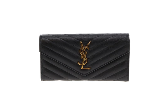 Saint Laurent Envelope Cassandre wallet In Black Grain De Poudre Leather