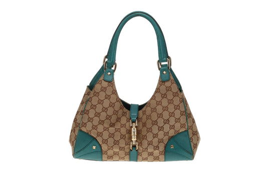 Gucci Jackie Vintage GG Canvas and Turquoise Leather