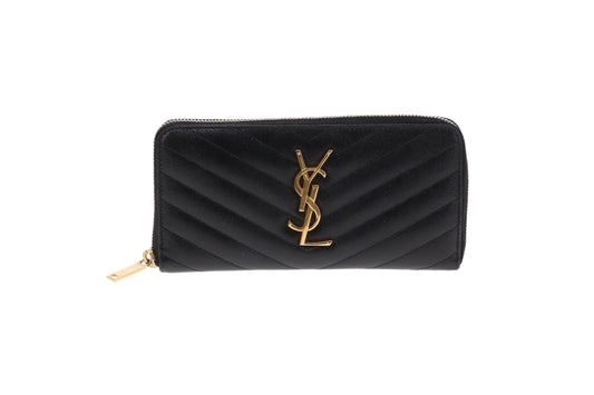 Saint Laurent Long Zipped Wallet Black GHW