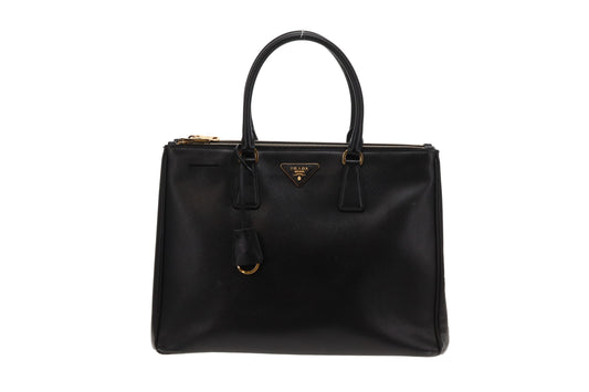 Prada Galleria Doube Zip Large Tote Black Saffiano Lux GHW
