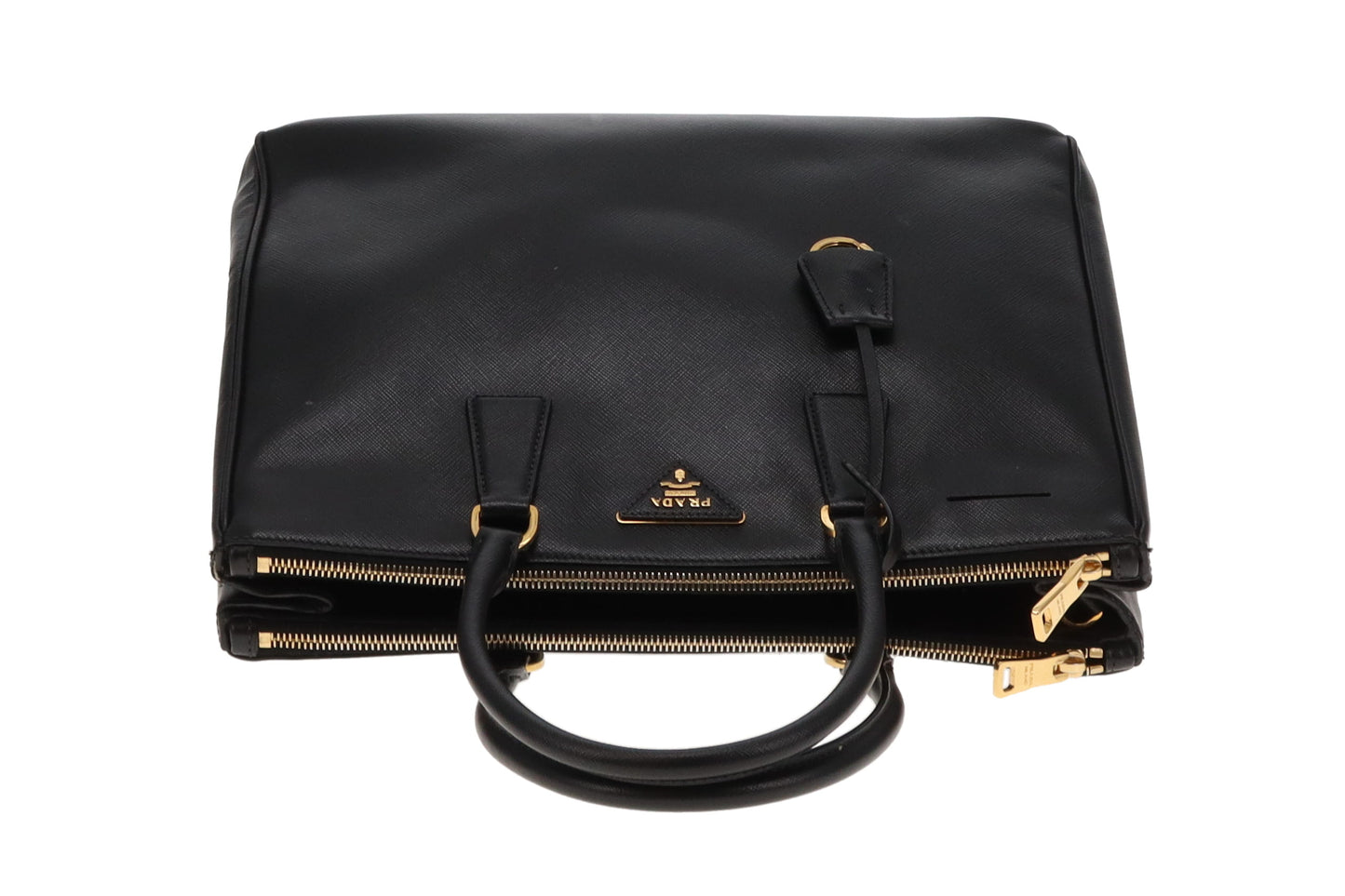 Prada Galleria Doube Zip Large Tote Black Saffiano Lux GHW
