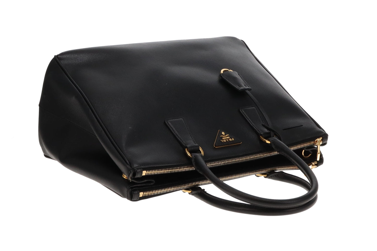 Prada Galleria Doube Zip Large Tote Black Saffiano Lux GHW