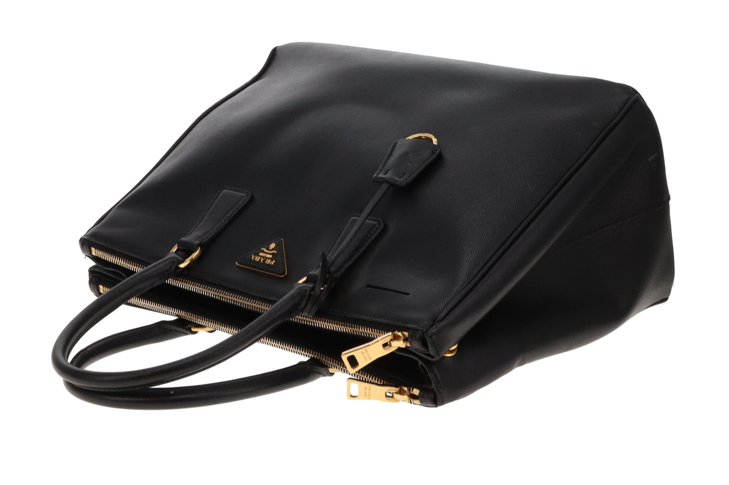Prada Galleria Doube Zip Large Tote Black Saffiano Lux GHW