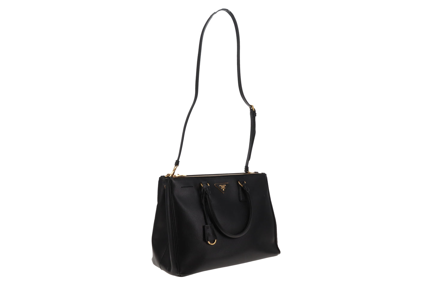 Prada Galleria Doube Zip Large Tote Black Saffiano Lux GHW