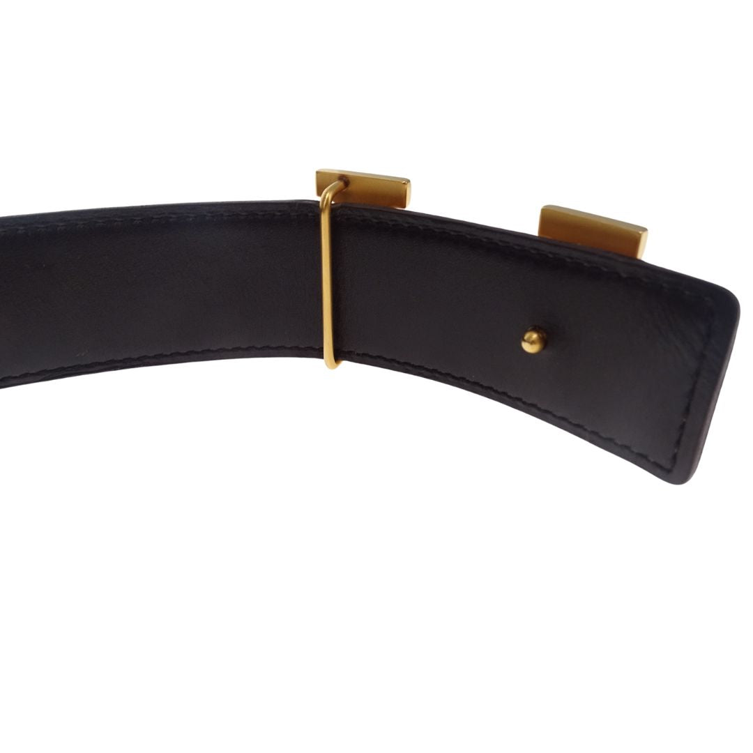 Hermes 32mm Belt H Buckle Gold and Noir Reversible Leather 95cm