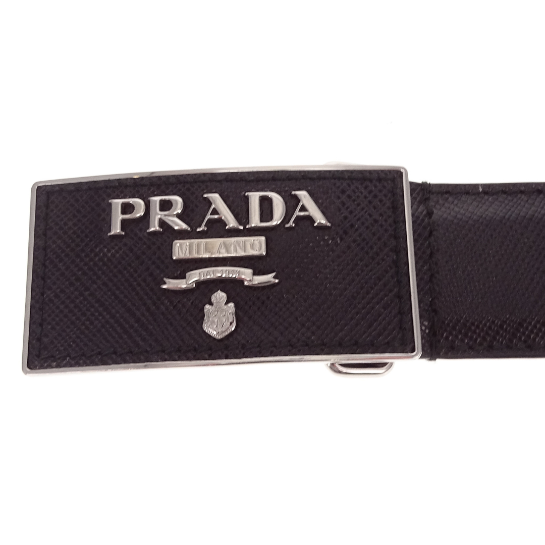 Prada Plaque Belt Black Saffiano SHW 75cm