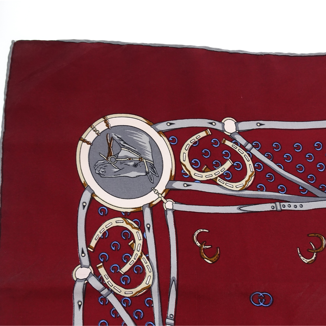 Gucci Horseshoe Silk Scarf 90cm Burgundy