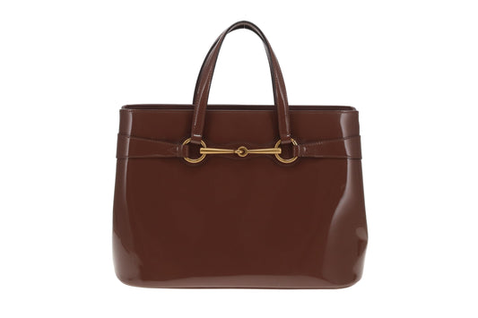 Gucci Horsebit Tote with Strap Mocha Patent Leather GHW
