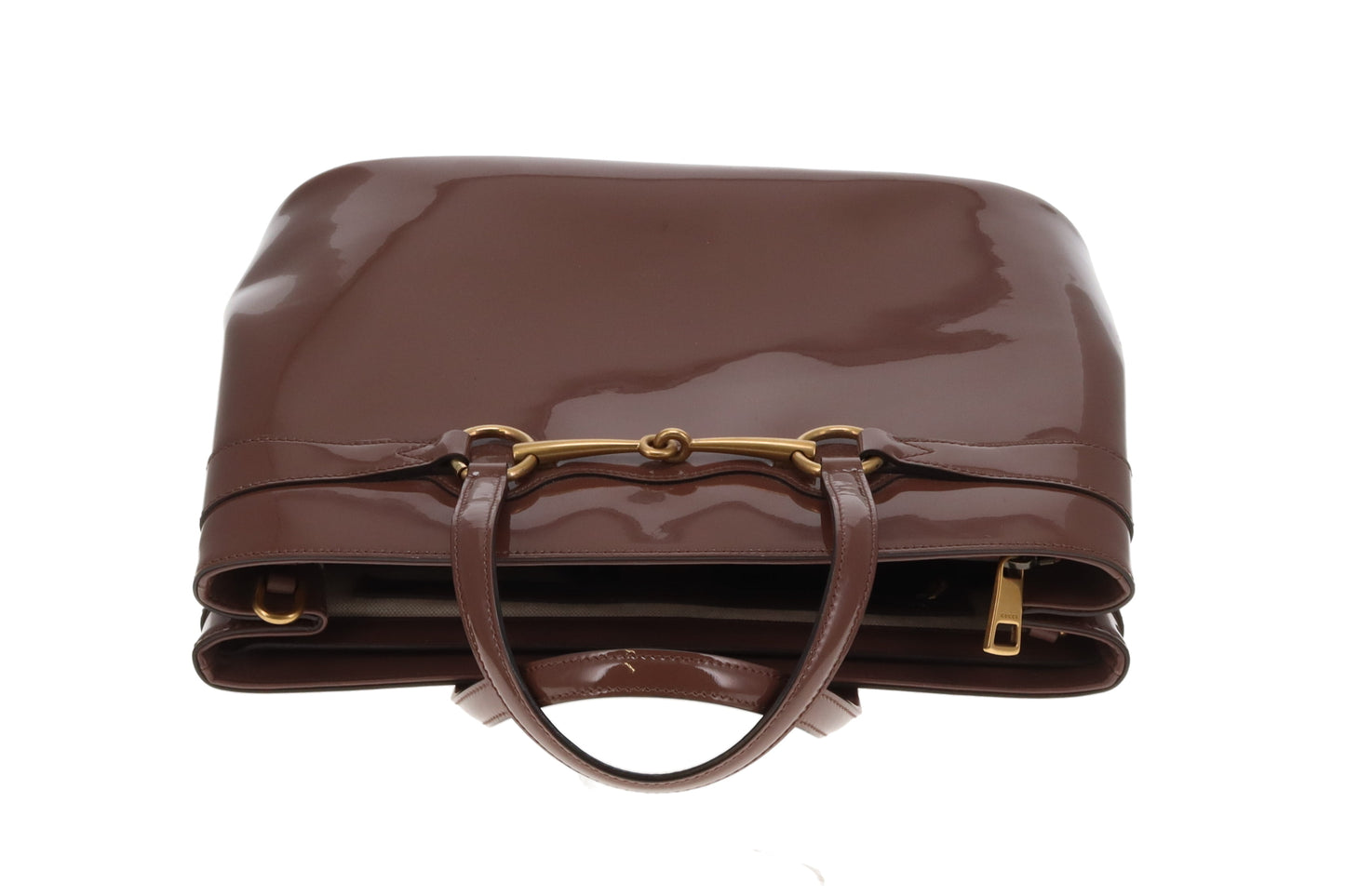 Gucci Horsebit Tote with Strap Mocha Patent Leather GHW