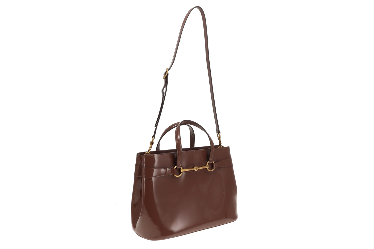 Gucci Horsebit Tote with Strap Mocha Patent Leather GHW