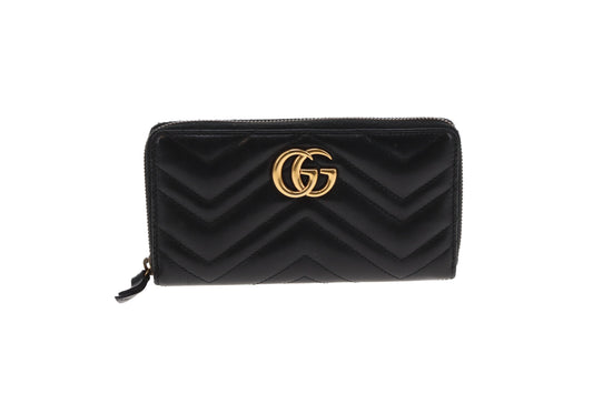 Gucci Marmont Long Zippy Wallet Black GHW