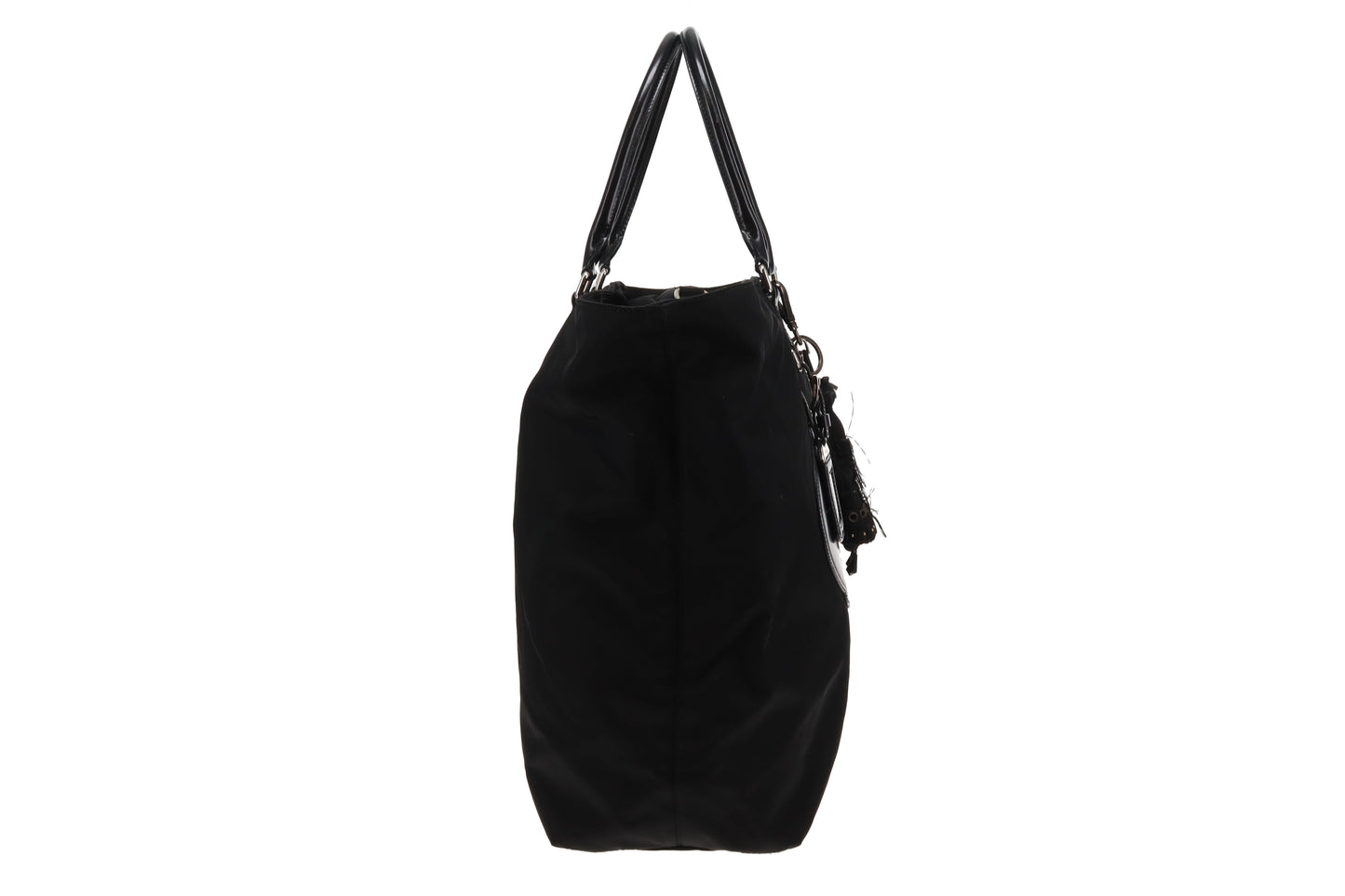 Prada Black Logo Nylon and Leather Tote with Charm