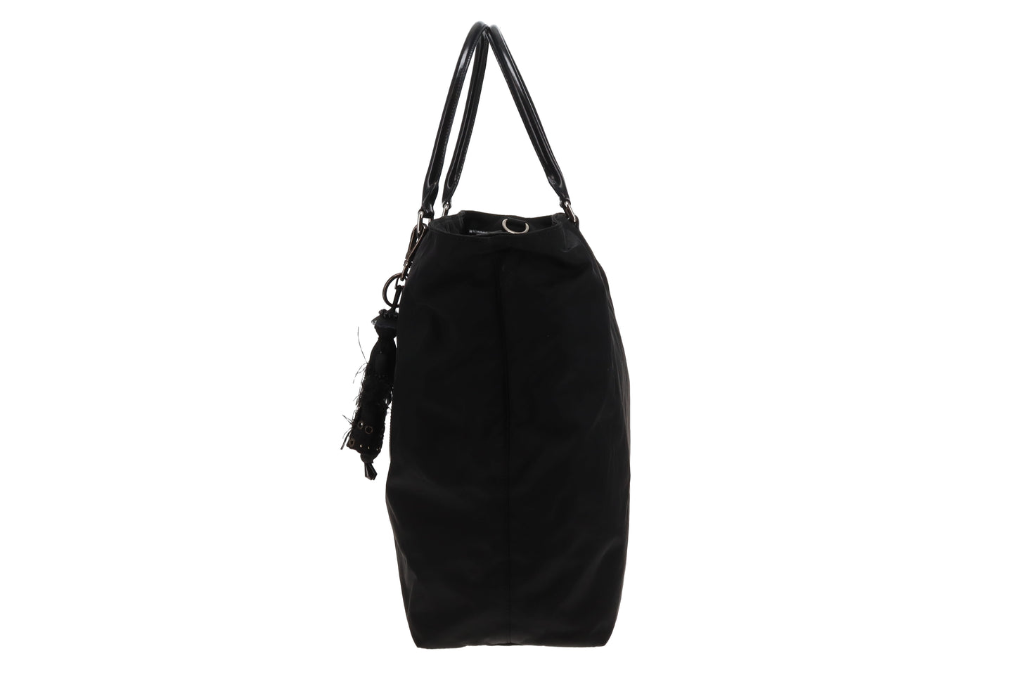 Prada Black Logo Nylon and Leather Tote with Charm