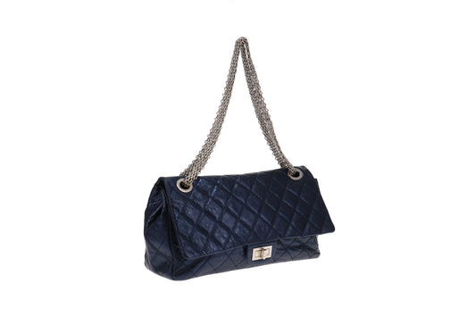 CHANEL Metallic Navy Blue Quilted Leather Maxi Reissue 2.55 Classic 227 Flap  Bag
