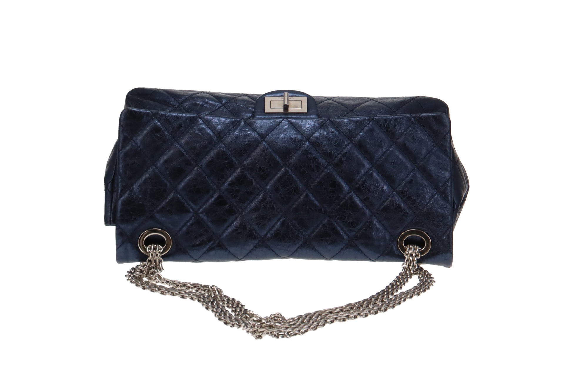 CHANEL Metallic Aged Lambskin Leather 2.55 Maxi Double Flap Bag Blue