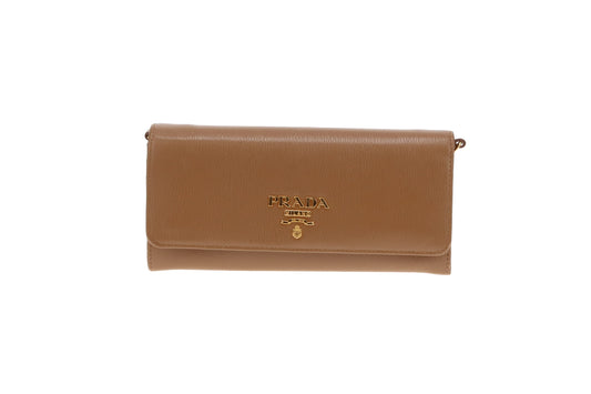 Prada Chain Wallet Caramel Saffiano GHW
