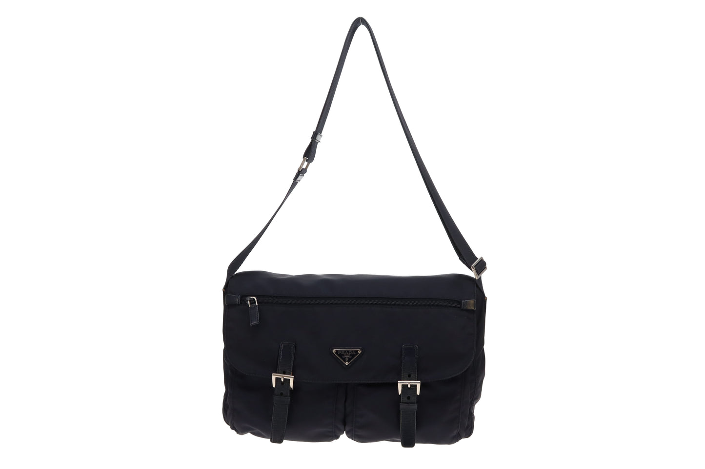 Prada Navy Nylon Twin Pocket East West Messenger Bag