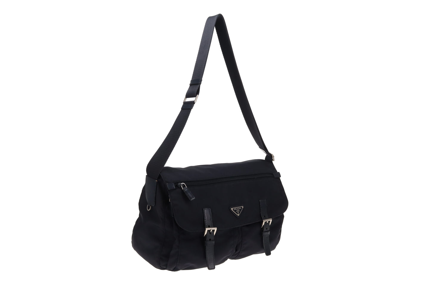 Prada Navy Nylon Twin Pocket East West Messenger Bag