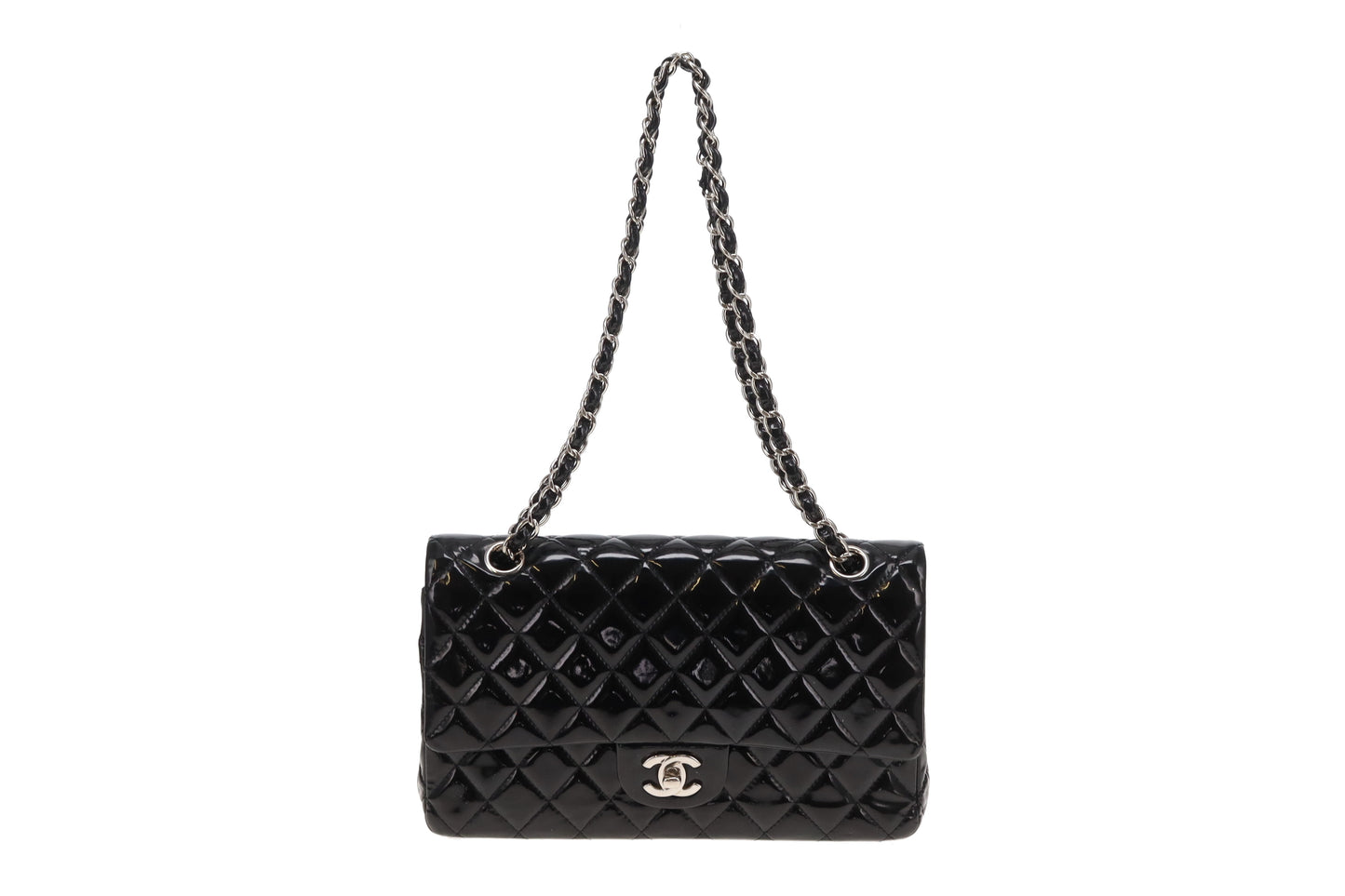 Chanel Classic Double Flap Black Medium In Patent Leather 2014