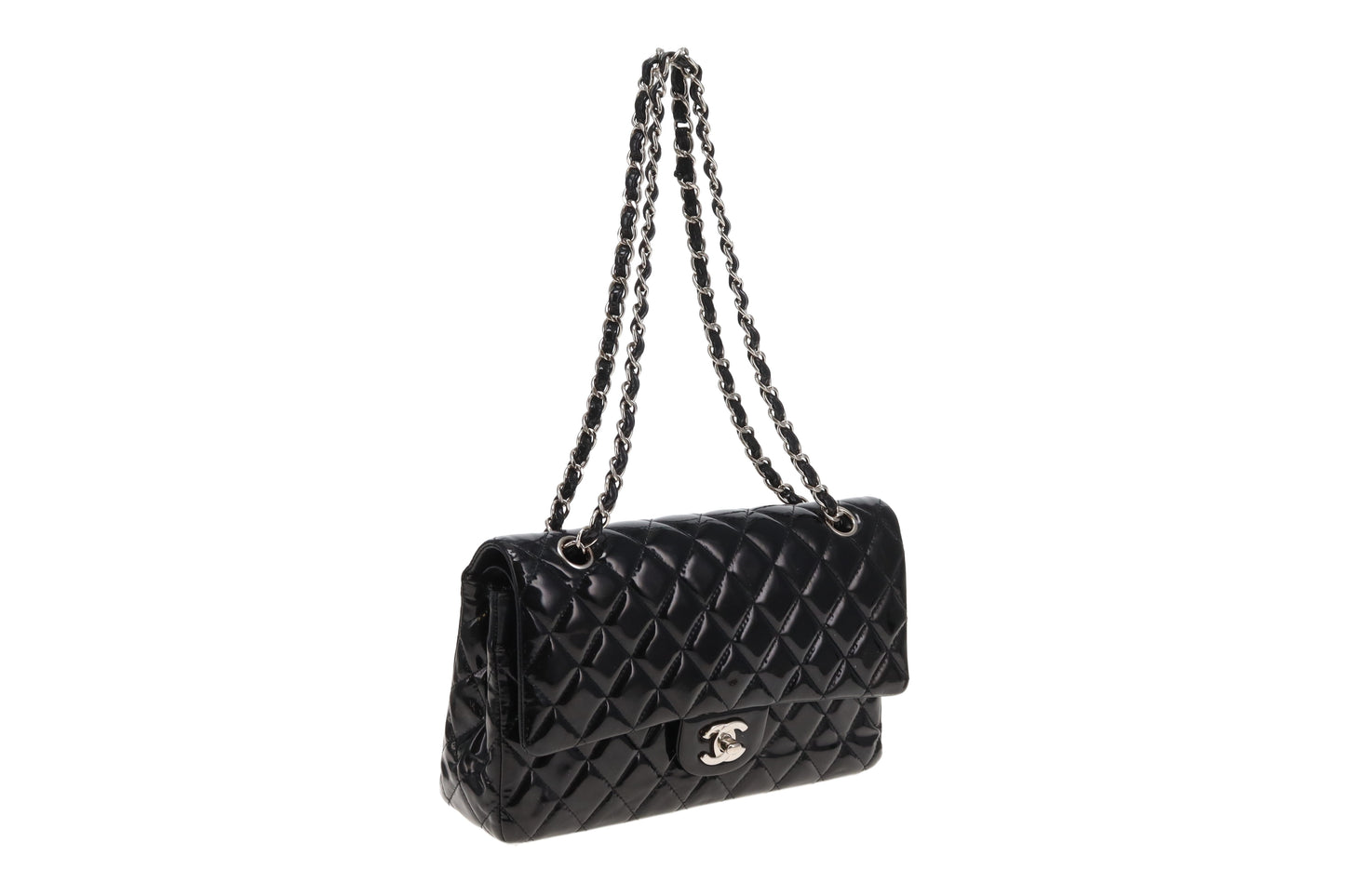Chanel Classic Double Flap Black Medium In Patent Leather 2014