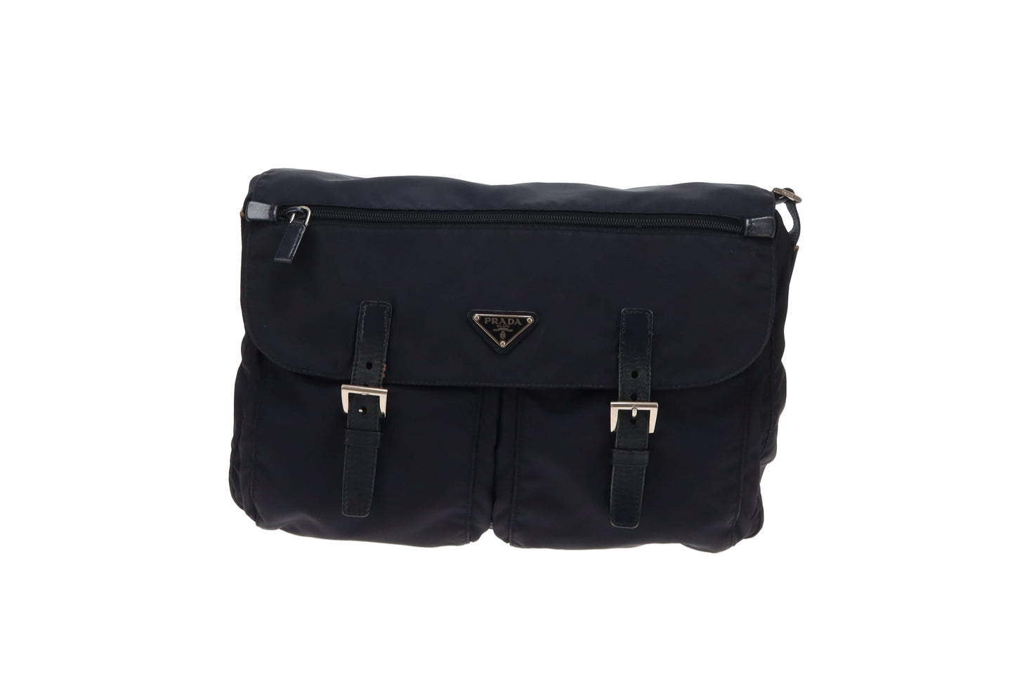 Prada Navy Nylon Twin Pocket East West Messenger Bag