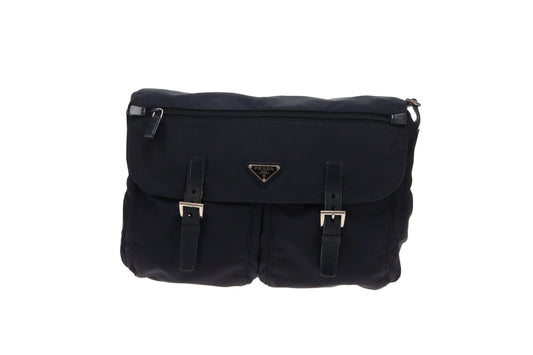 Prada Navy Nylon Twin Pocket East West Messenger Bag