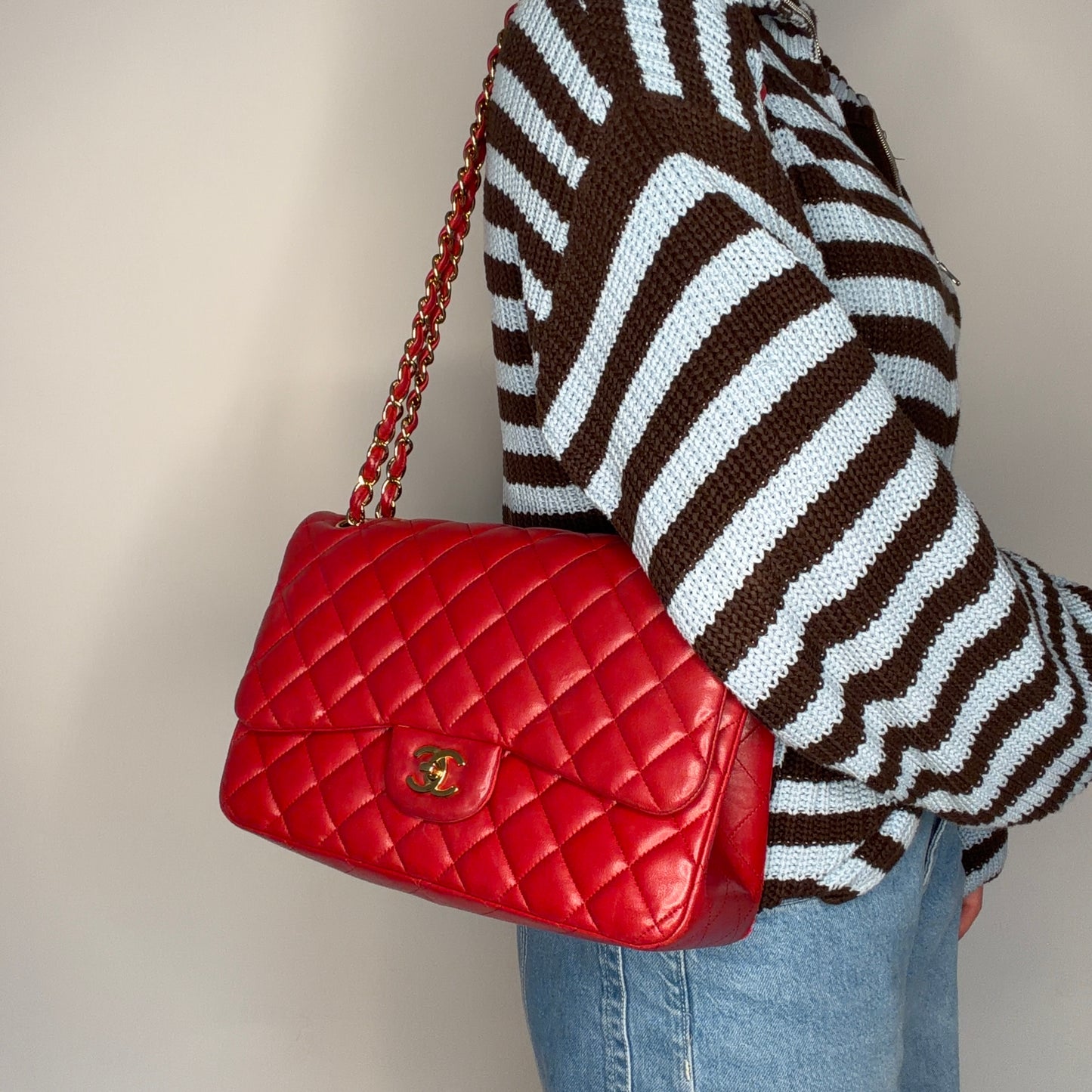 Chanel Classic Jumbo Double Flap Ruby Red Lambskin Gold Hardware 2015/16