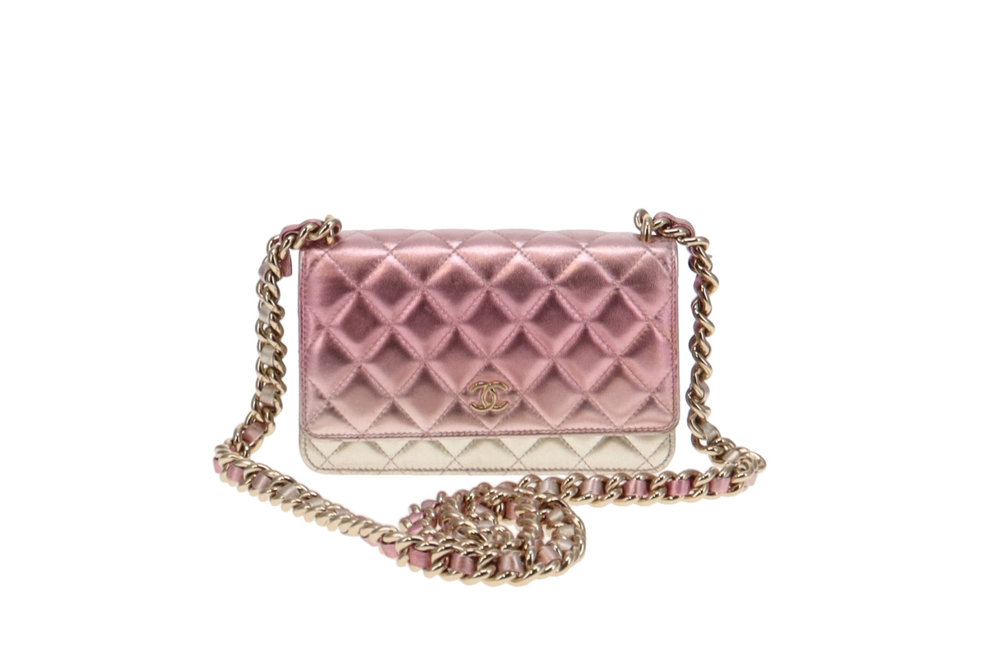 Chanel Pink Iridescent Lambskin Thick Chain Wallet on Chain