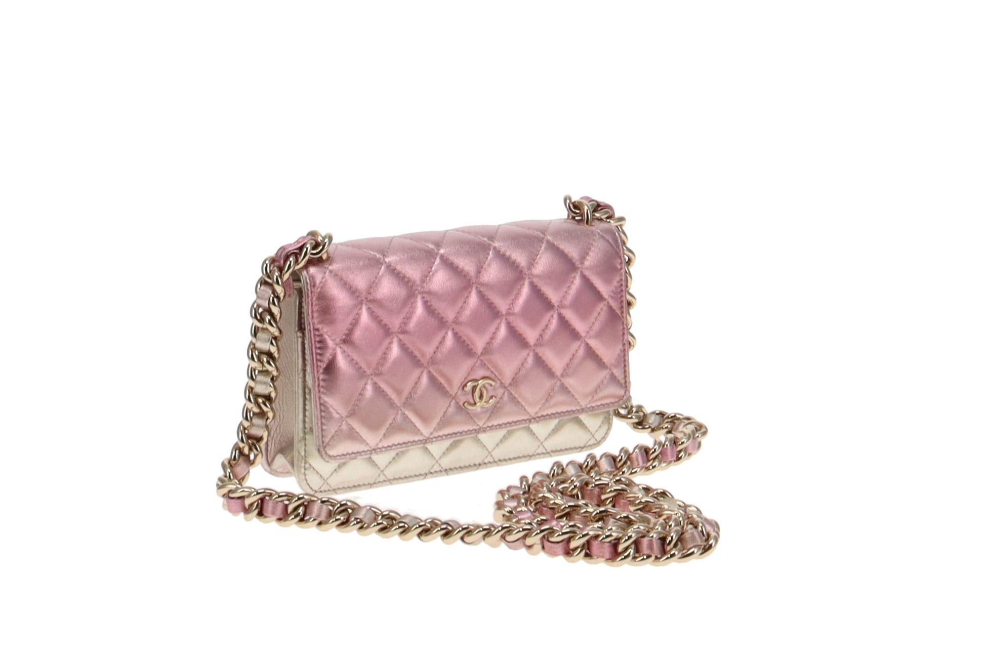 Chanel Pink Iridescent Lambskin Thick Chain Wallet on Chain