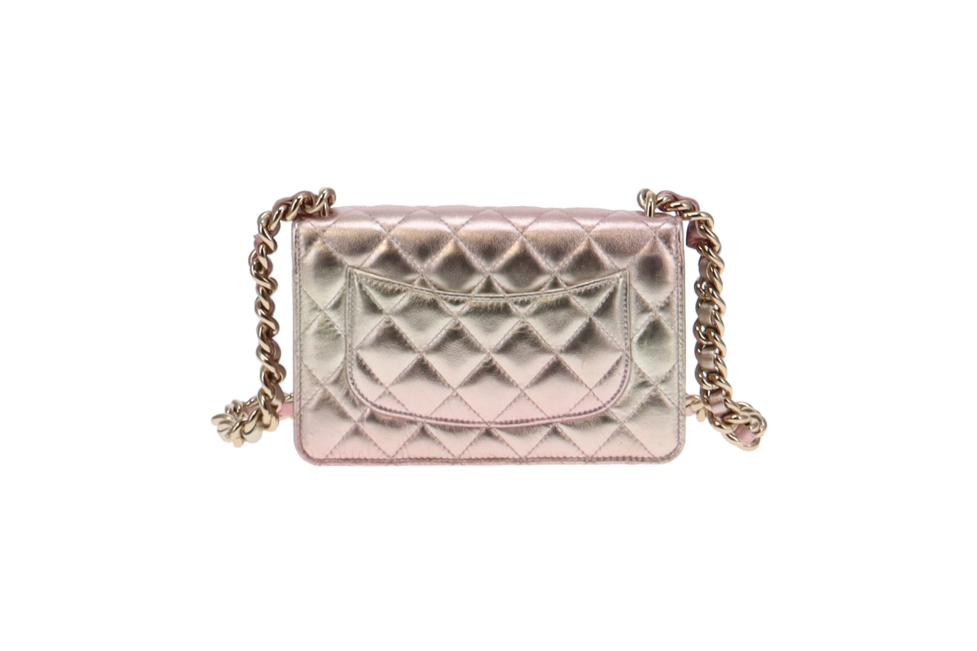 Chanel Pink Iridescent Lambskin Thick Chain Wallet on Chain