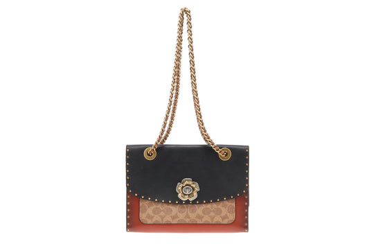 Coach Parker Turnlock Chain Bag In Canvas & Leather & Python Print